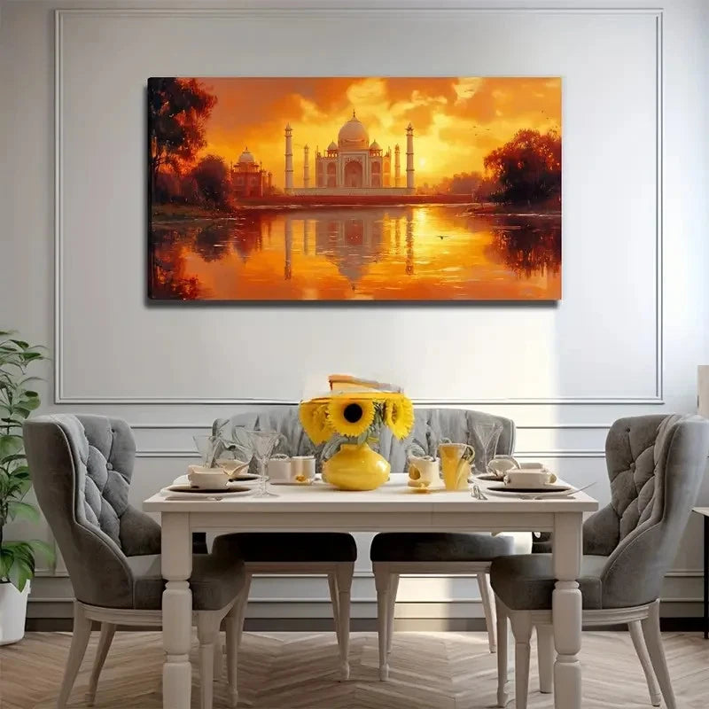 Taj Mahal At Sunset Suitable Wall Art Canvas Office Home Room Framed 120x60cm