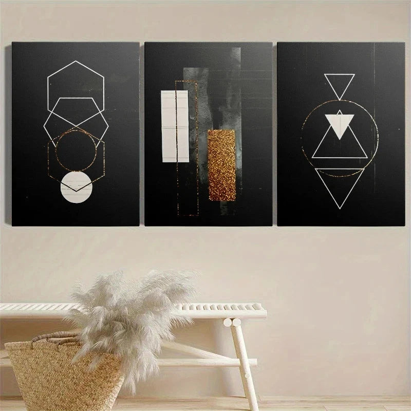 3pcs Black and White Lines Design Metal Print Ready to Hang Art - Bella Home Decor