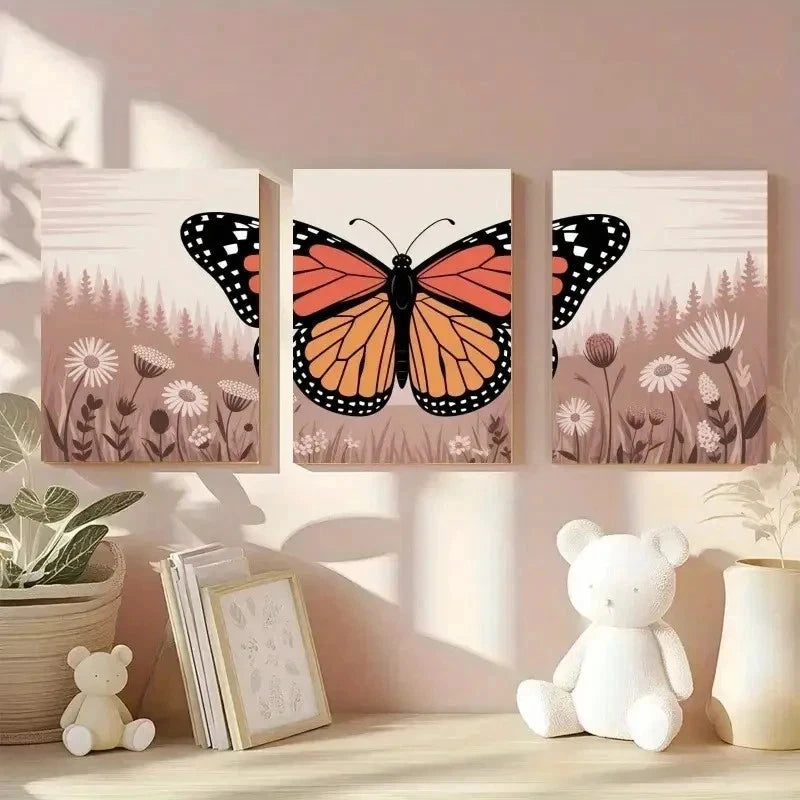 3pcs Butterfly & Wildflower  Wall Art Canvas    Wall Art Set Canvas Framed 40x60cm - High Quality Print 100% Australian Made Wall Canvas Ready to Hang - Bella Home Decor
