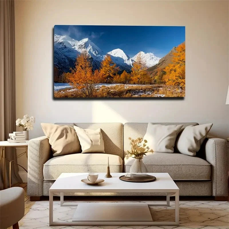Snow Mountains And Woods Wall Art Canvas Office Home Room Framed 120x60cm