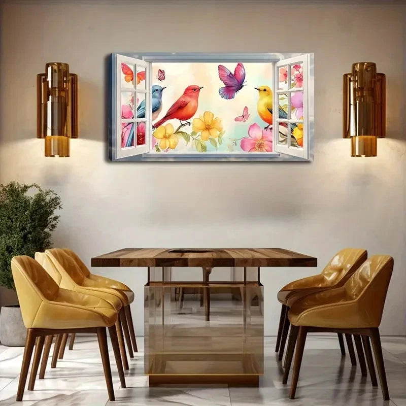 Three Colorful Birds Fluttering Wall Art Canvas Office Home Room Framed 120x60cm