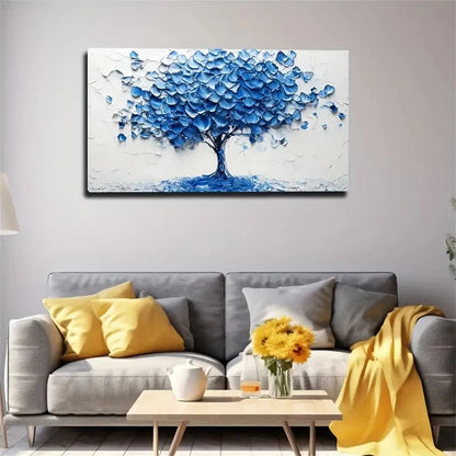 Blue Brushstroke Canopy Wall Art canvas office home room framed 120x60cm - Bella Home Decor