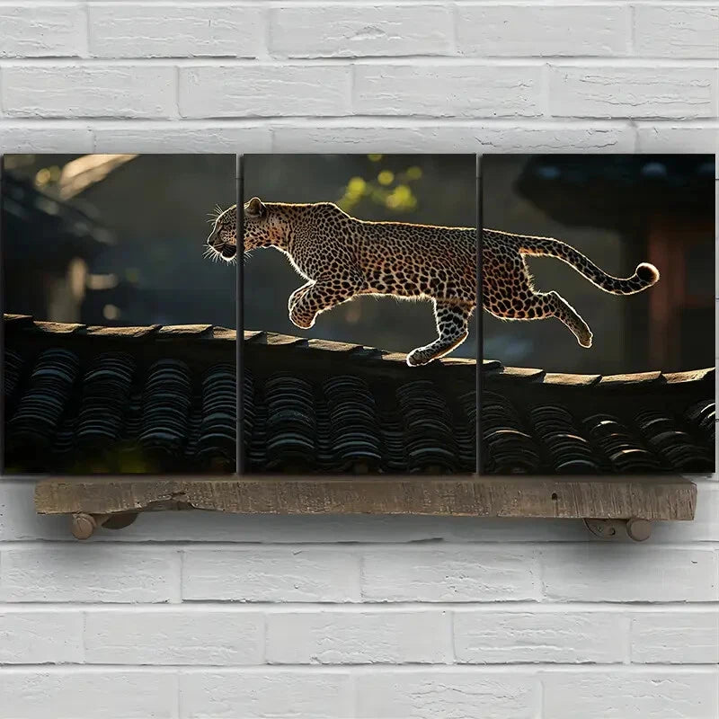 3pcs Leopard on the Roof Animal Themed Metal Print Ready to Hang Art - Bella Home Decor