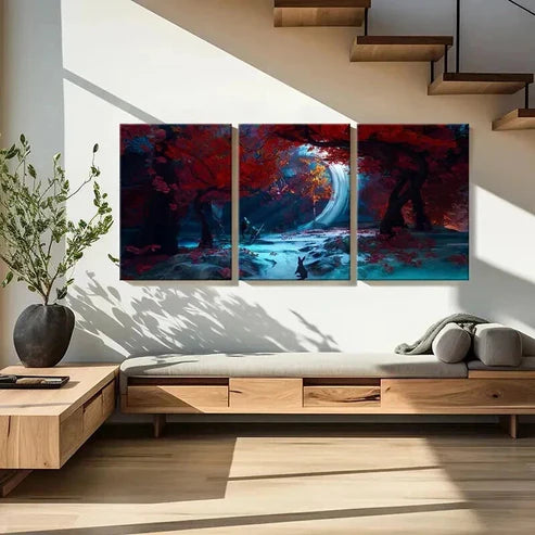 3pcs Maple Forest Rabbit Anime Landscape Wall Art Set Canvas Unframed - High Quality Print 100% Australian Made Wall Canvas