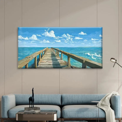 Coastal Pier Ocean View Wall Art Canvas Office Home Room Framed 120x60cm