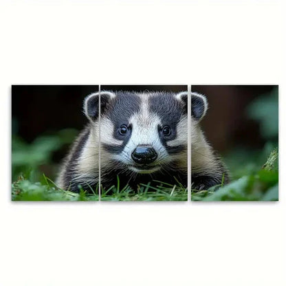 3pcs European Badger Cautiously Exploring Grassy Wall Art Canvas Unframed - High Quality Print 100% Australian Made Wall Canvas