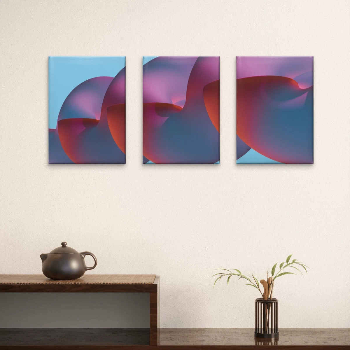 3pcs Surreal Purple & Blue Abstract Shapes Wall Art Set Canvas Framed 50x70cm - High Quality Print 100% Australian Made Wall Canvas Ready to Hang