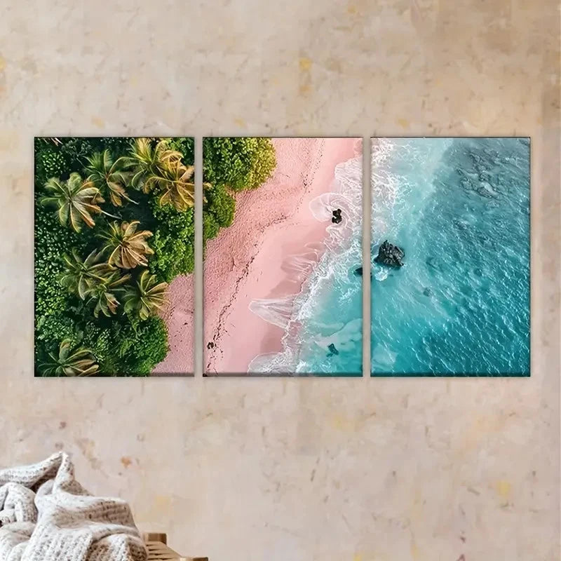 3pcs Tropical Beach Scene with Palm Trees Wall Art Set Canvas Framed 50x70cm - High Quality Print 100% Australian Made Wall Canvas Ready to Hang - Bella Home Decor