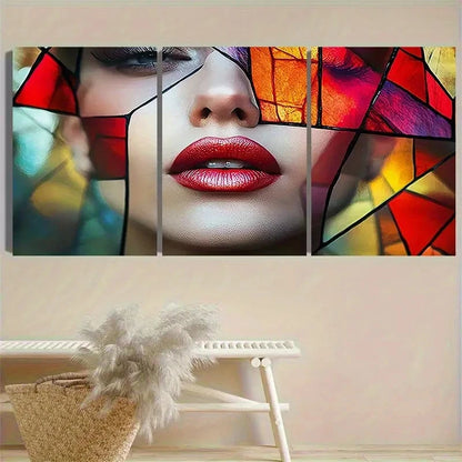 3pcs Stained Glass Lip Wall Art Set Canvas Framed 40x60cm - High Quality Print 100% Australian Made Wall Canvas Ready to Hang - Bella Home Decor