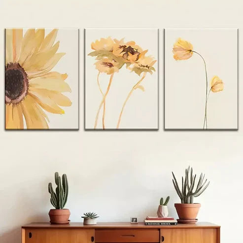 3pcs simple sunflower flower watercolor Paint Wall Art Canvas Unframed - High Quality Print 100% Australian Made Wall Canvas