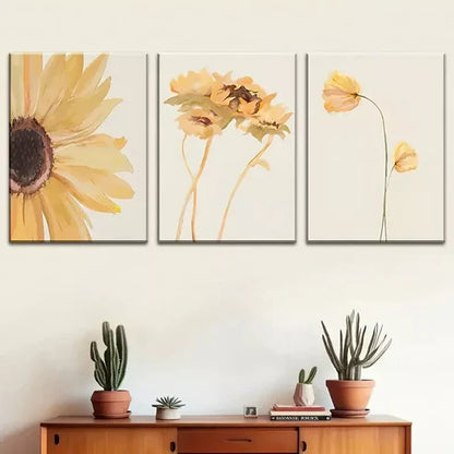 3pcs simple sunflower flower watercolor Paint Wall Art Canvas Unframed - High Quality Print 100% Australian Made Wall Canvas