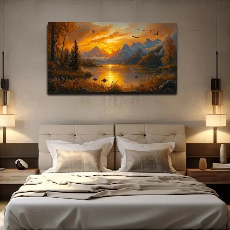Autumn Mountain Landscape Wall Art Canvas Office Home Room Framed 120x60cm - Bella Home Decor