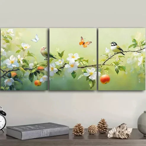 3pcs Bird On Branch Design Nature Flowers Wall Art Canvas Unframed - High Quality Print 100% Australian Made Wall Canvas - Bella Home Decor