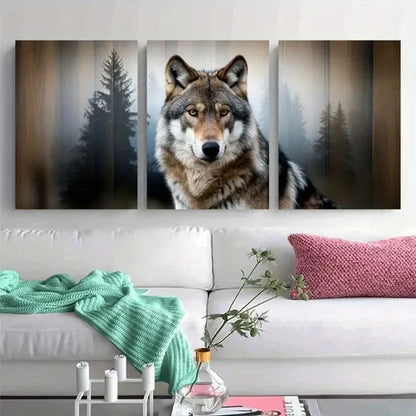 3pcs Rustic Style Wolf and Pine Tree Wall Art Canvas Unframed - High Quality Print 100% Australian Made Wall Canvas