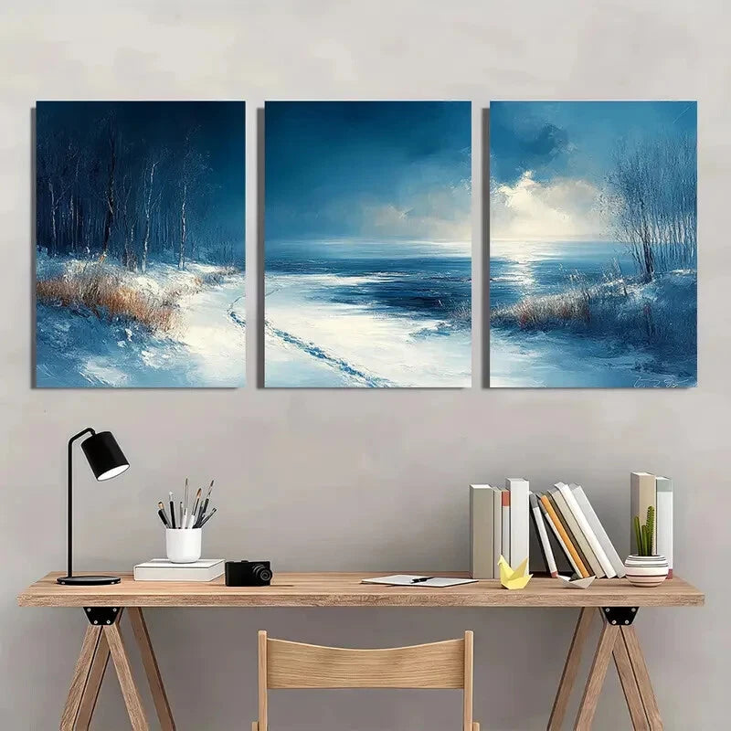 3pcs Winter Snow Scene with Dramatic Sky Metal Print Ready to Hang Art - Bella Home Decor