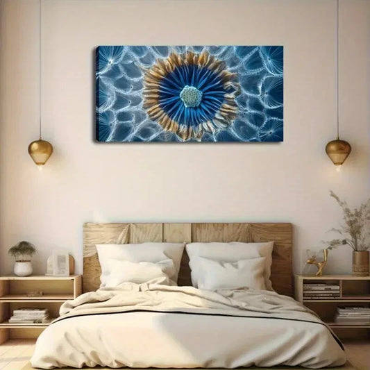 Modern Minimalist Blue Golden Wall Art Canvas Office Home Room Framed 120x60cm