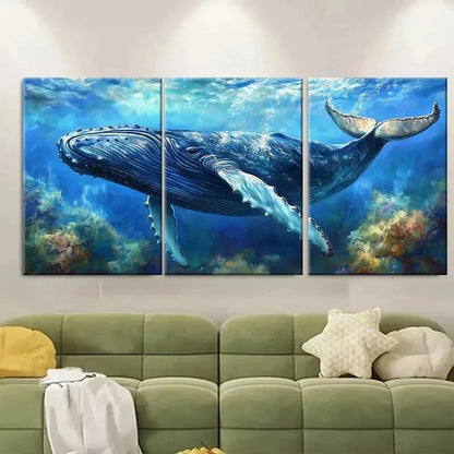 3pcs Whale Painting Humpback Whale gi  Wall Art Set Canvas Framed 60x90cm - High Quality Print 100% Australian Made Wall Canvas Ready to Hang - Bella Home Decor