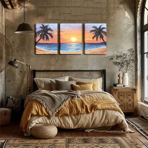 3pcs Tropical Sunset Beach Wall Art Canvas Unframed - High Quality Print 100% Australian Made Wall Canvas