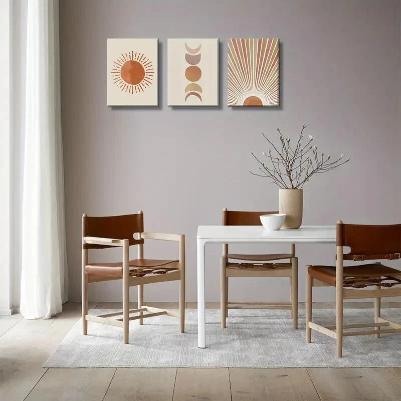 3pcs Mid Century Moon Phase Abstract Perfect Wall Art Set Canvas Framed 40x60cm - High Quality Print 100% Australian Made Wall Canvas Ready to Hang - Bella Home Decor
