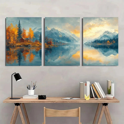 3pcs Scenic Lake Travel Painting Metal Print Ready to Hang Art - Bella Home Decor