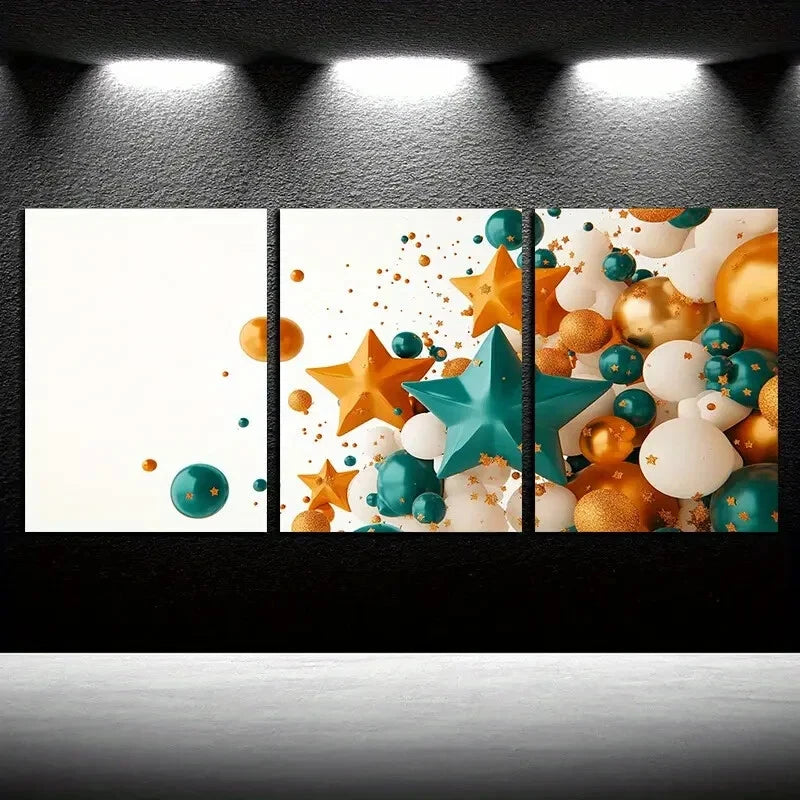 3pcs Vibrant Decorative Balloon Design Metal Print Ready to Hang Art - Bella Home Decor