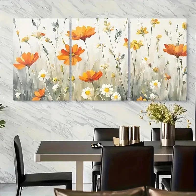 3pcs Countryside Field Of Flowers Metal Print Ready to Hang Art - Bella Home Decor