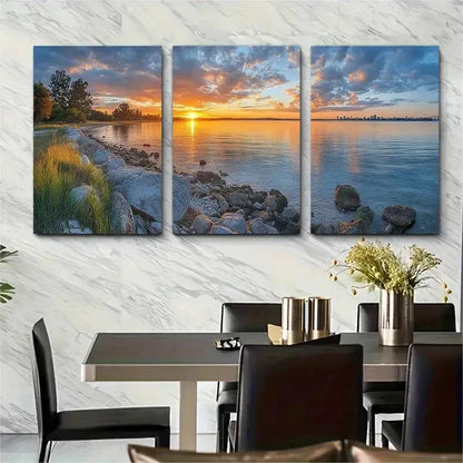 3pcs Sunrise Over Matilda Bay Nature Perfect Wall Art Set Canvas Framed 50x70cm - High Quality Print 100% Australian Made Wall Canvas Ready to Hang