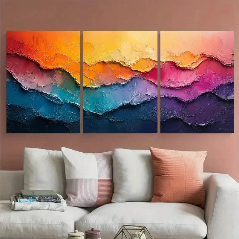 3pcs Dynamic Abstract Multicolor Modern Textured Metal Print Ready to Hang Art - Bella Home Decor