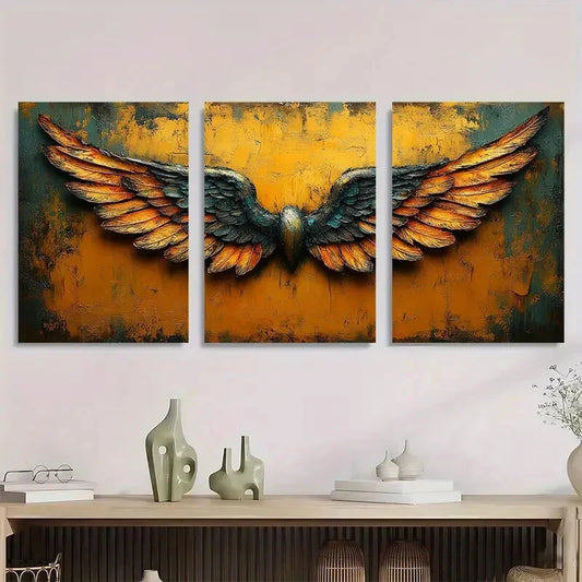3pcs Rustic Angel Wings Painting Metal Print Ready to Hang Art