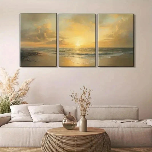 3pcs Featuring Tranquil Beach Waves And Calm Wall Art Set Canvas Framed 50x70cm - High Quality Print 100% Australian Made Wall Canvas Ready to Hang