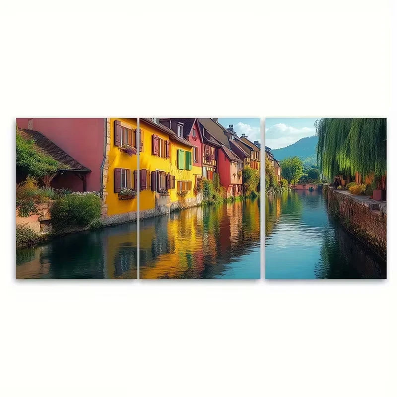 3pcs Alsace Canal Architecture Metal Print Ready to Hang Art - Bella Home Decor