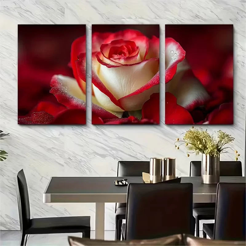 3pcs Red White Rose Petals Metal Print Ready to Hang Art