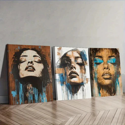 3pcs Graffiti style portrait of a girl Wall Art Set Canvas Unframed - High Quality Print 100% Australian Made Wall Canvas