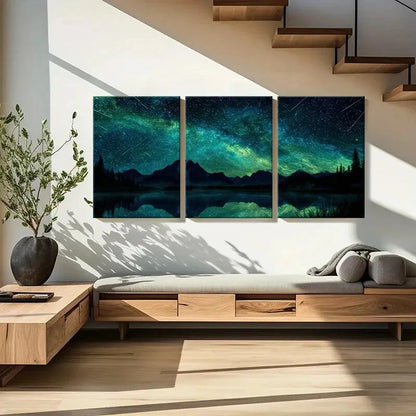 3pcs Starry Night Sky Mountain Reflection Lake Metal Print Ready to Hang Art - Bella Home Decor
