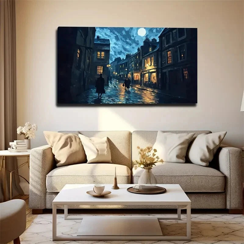 Vintage Street Scene Warm Path Wall Art Canvas Office Home Room Framed 120x60cm - Bella Home Decor