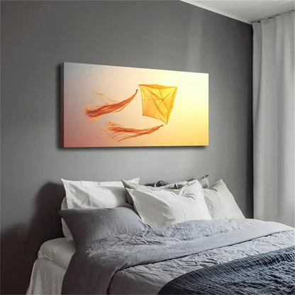 Vibrant Yellow Kite Flying Sky Wall Art Canvas Office Home Room Framed 120x60cm - Bella Home Decor