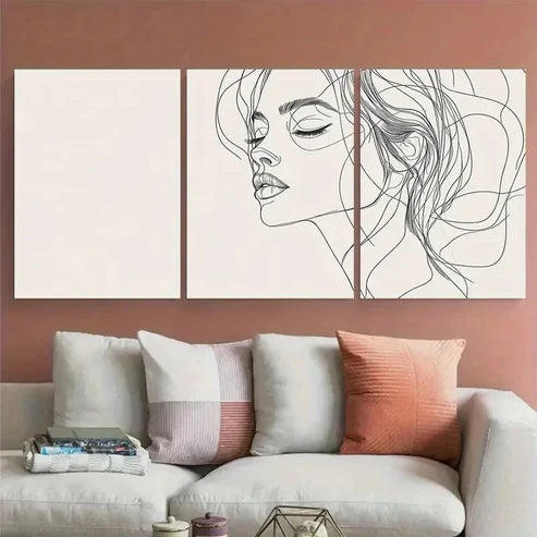 3pcs Minimalist Line Art Woman Female Wall Art Set Canvas Unframed - High Quality Print 100% Australian Made Wall Canvas