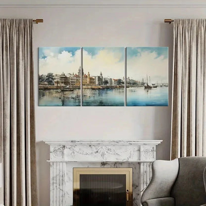 3pcs Historic Architecture Serene Waterfront Metal Print Ready to Hang Art - Bella Home Decor