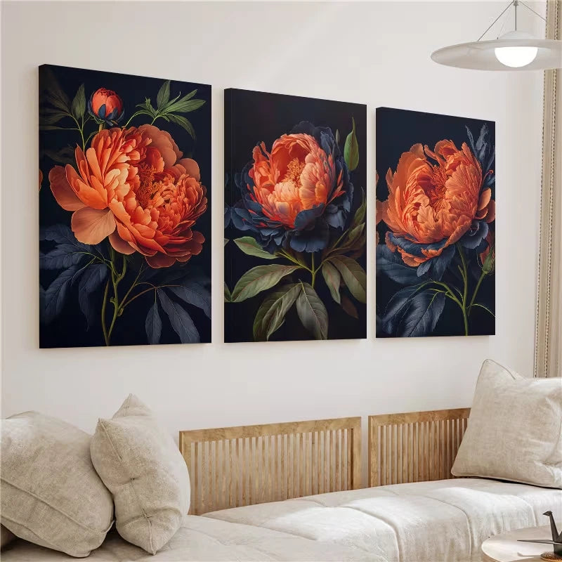 3pcs Modern Botanical Peony Flower Wall Art Set Canvas Framed 40x60cm - High Quality Print 100% Australian Made Wall Canvas Ready to Hang