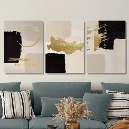 3pcs Golden Geometric Abstract Wall Art Set Canvas Unframed - High Quality Print 100% Australian Made Wall Canvas - Bella Home Decor