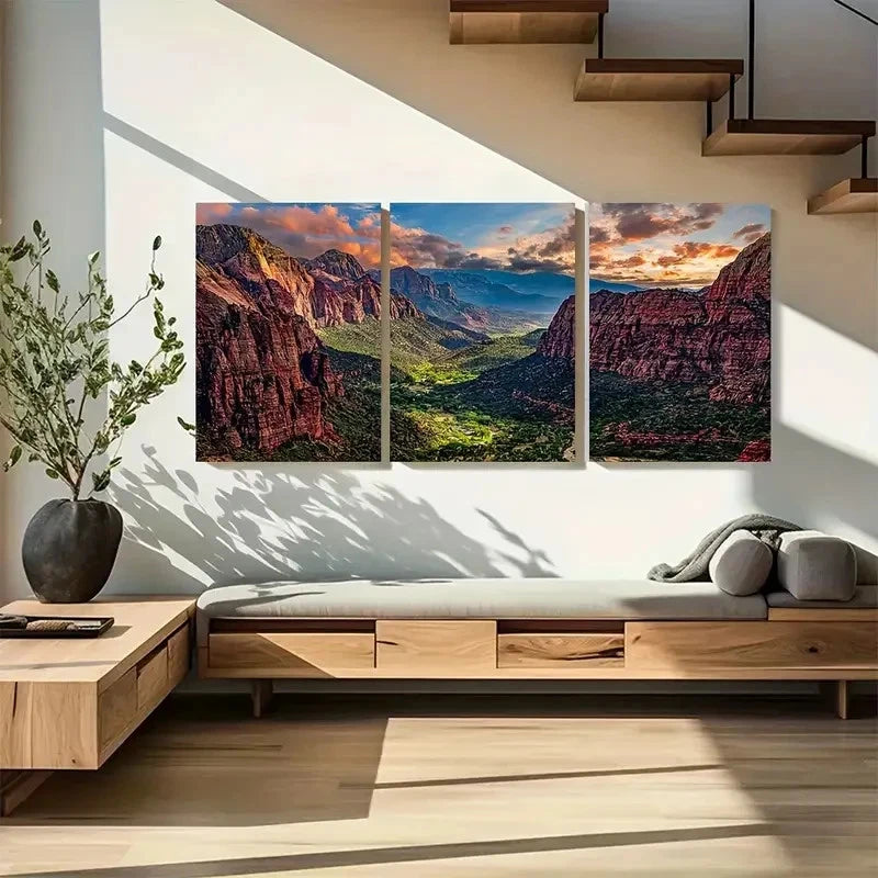 3pcs Dramatic Sunset & Mountain Scenery Metal Print Ready to Hang Art - Bella Home Decor