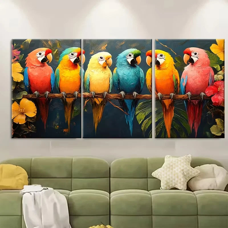 3pcs Ara Parrots Oil Painting Metal Print Ready to Hang Art - Bella Home Decor
