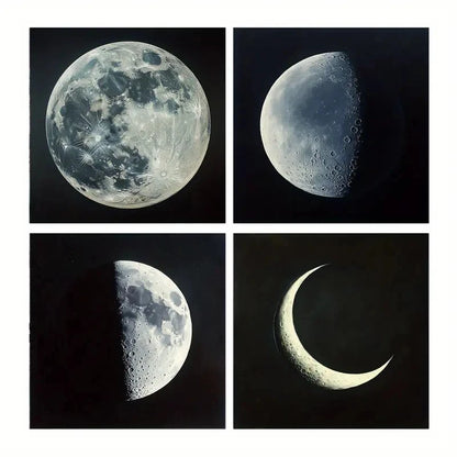 4pcs Full Moon & Crescent Moon Wall Art Canvas Framed