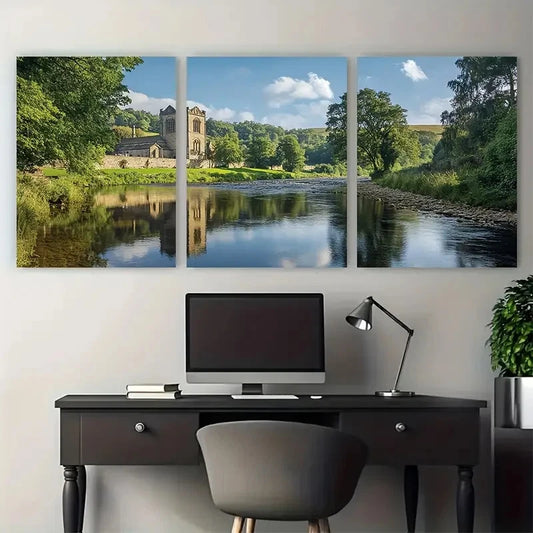 3pcs Bolton Abbey Vintage Retro Perfect Wall Art Set Canvas Framed 40x60cm - High Quality Print 100% Australian Made Wall Canvas Ready to Hang