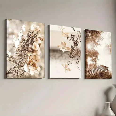 3pcs Natural Leaf Deep Autumn Landscape Wall Art Set Canvas Framed 60x90cm - High Quality Print 100% Australian Made Wall Canvas Ready to Hang - Bella Home Decor