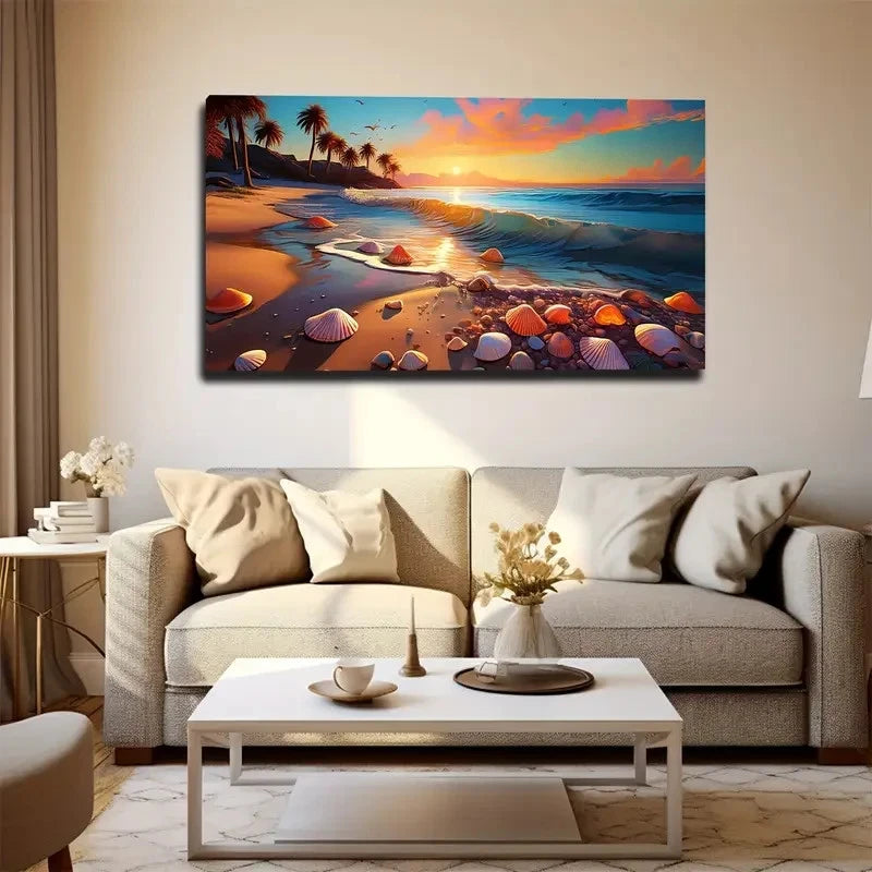 Seashells By The Beach Wall Art Canvas Office Home Room Framed 120x60cm