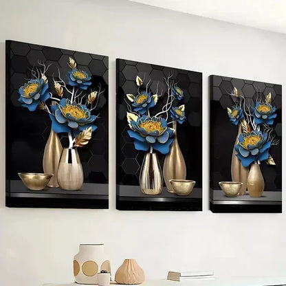 3pcs Modern and Fashionable Flower Potted Wall Art Canvas Unframed - High Quality Print 100% Australian Made Wall Canvas