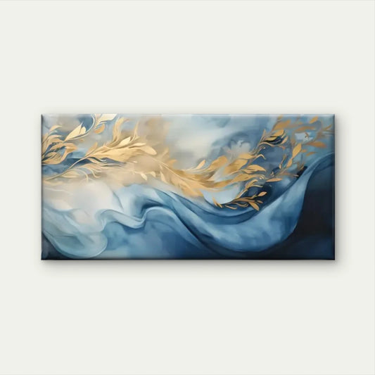 Blue And Golden Abstract Wall Art Canvas Office Home Room Framed 120x60cm