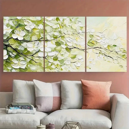 3pcs White Floral Blossom Green Nature Metal Print Ready to Hang Art - Bella Home Decor
