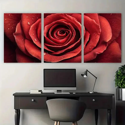 3pcs vibrant red rose cloesup illustration Wall Art Set Canvas Unframed - High Quality Print 100% Australian Made Wall Canvas